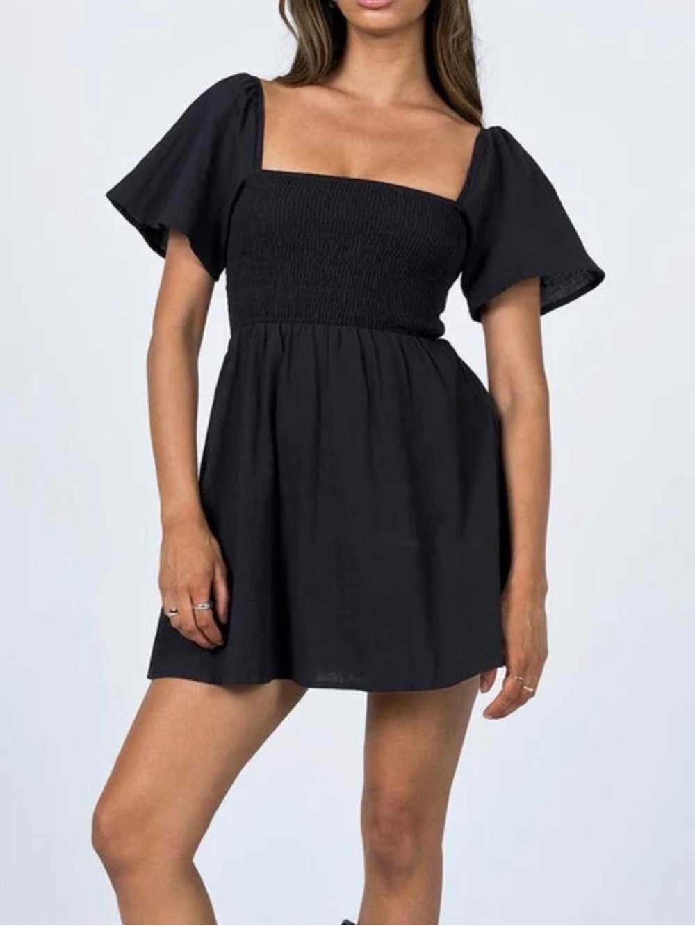 Princess Polly Summer Nights Black Smocked Mini Dress NWT